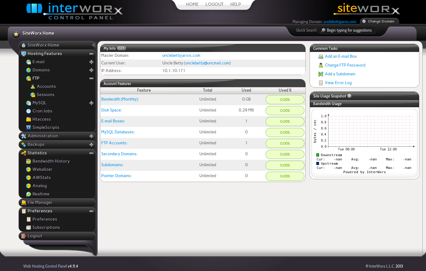 Screenshot of Interworx control panel